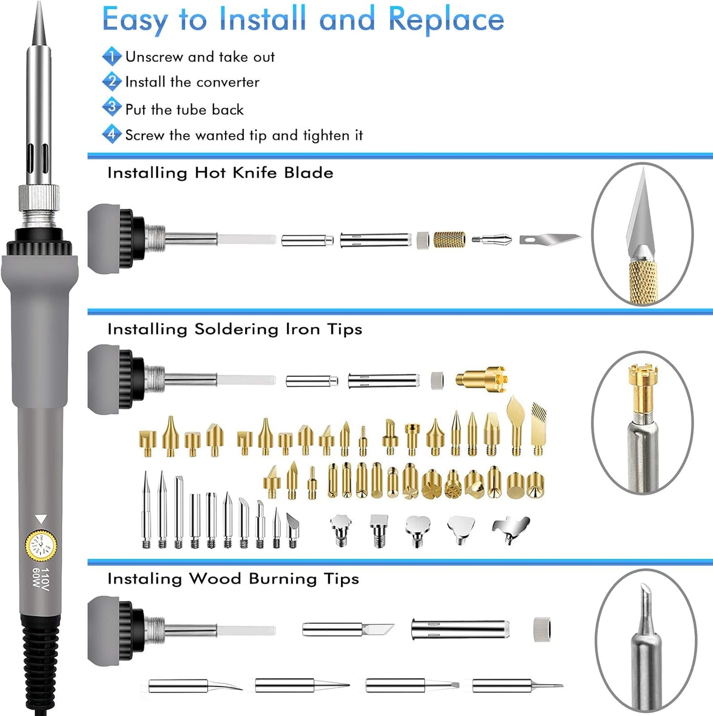 137PCS Wood burning Kit, DIY Creative Tool Set Soldering Woodburning Pen with Adjustable Temperature and Wood Piece for Embossing Carving Tips