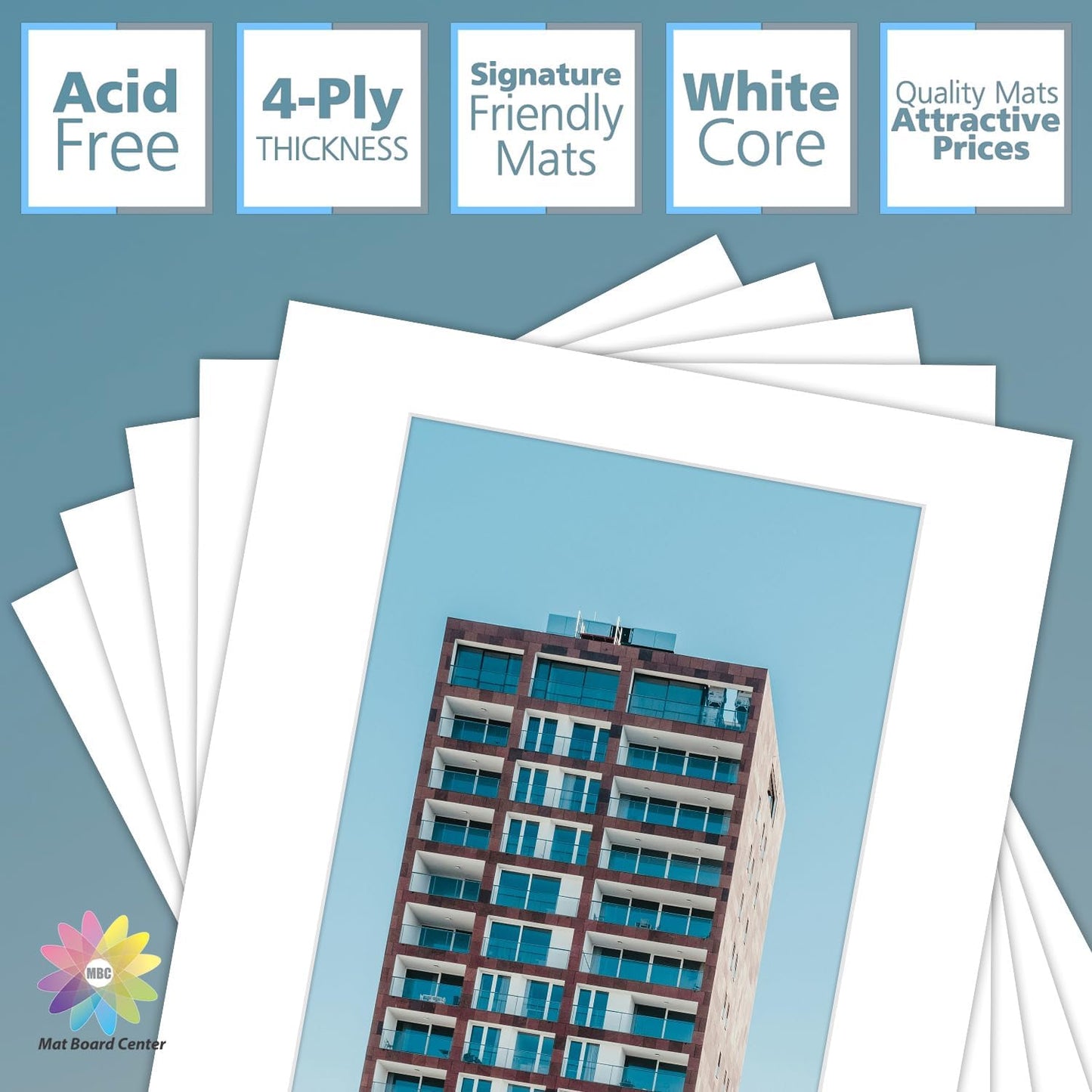 MBC Mat Board Center, 5 Pack 16x20 for 11x17 White Picture Mats Frame Mattes, Bevel Cut, Acid Free, 4-ply Thickness