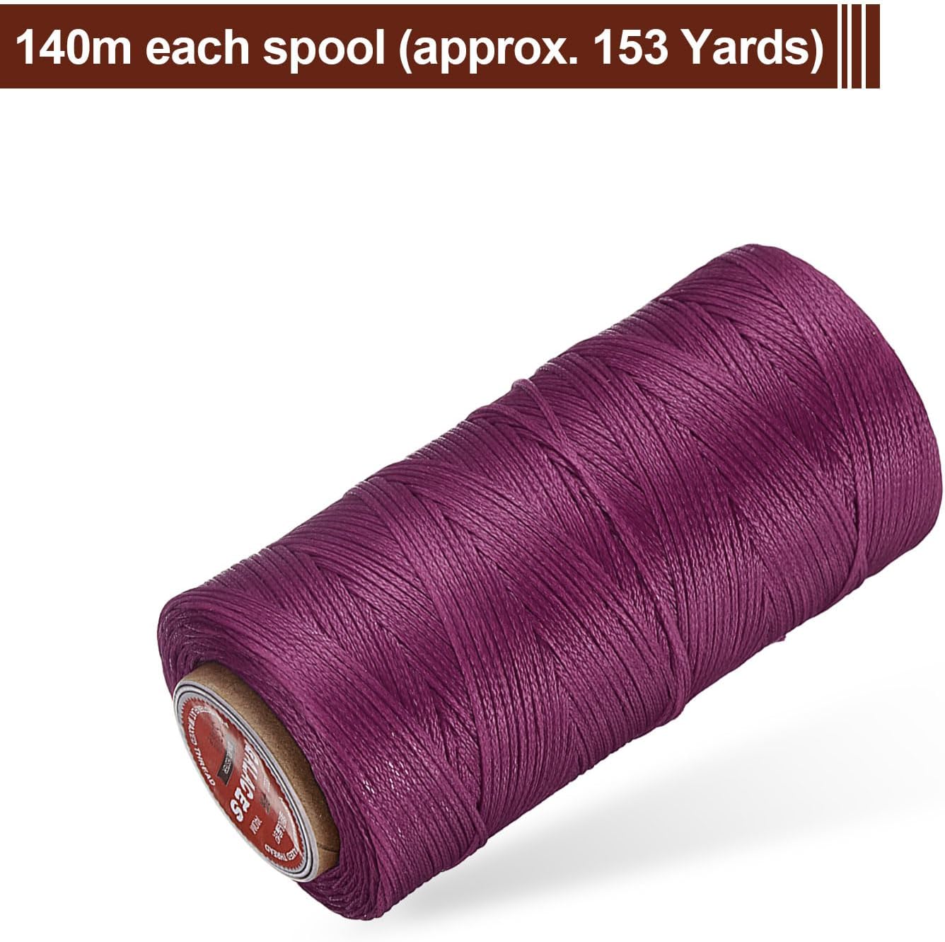 uxcell Flat Leather Sewing Waxed Thread, 140m / 153 Yards Polyester Wax String, 300D Wax Stitching Cord for Leather Crafts, Bookbinding, Bracelets Braided, Fuchsia