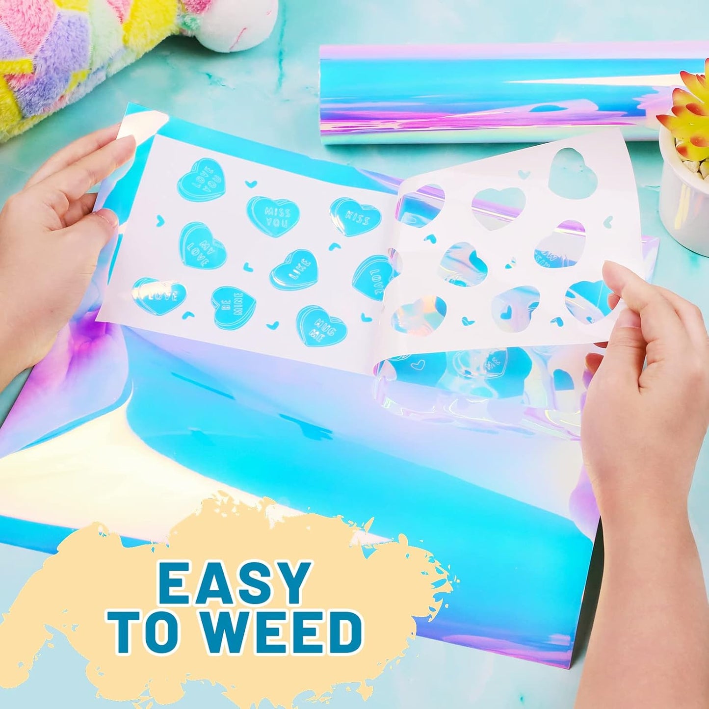 GIRAFVINYL Holographic Vinyl - 13 Sheets 12" x 12" Holographic Permanent Vinyl Iridescent Vinyl Sheets for Home and Car Decorations, Cup, Sign, Windows