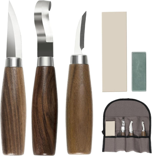 Wood Carving Tools Set - Wood Carving Knife Kit for Beginners, Adults, and Kids, Includes 3 Whittling Knives for DIY Woodworking and Carving Enthusiasts
