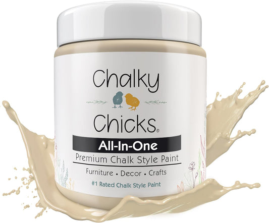 Chalky Chicks All-in-One Chalk Paint for Furniture or Cabinet - 4 Fl Oz - Matte Finish Cuppa Latte Tan for Metal, Wood Furniture Paint - No Sanding All-in-One for Home Decor & Crafts, USA Made