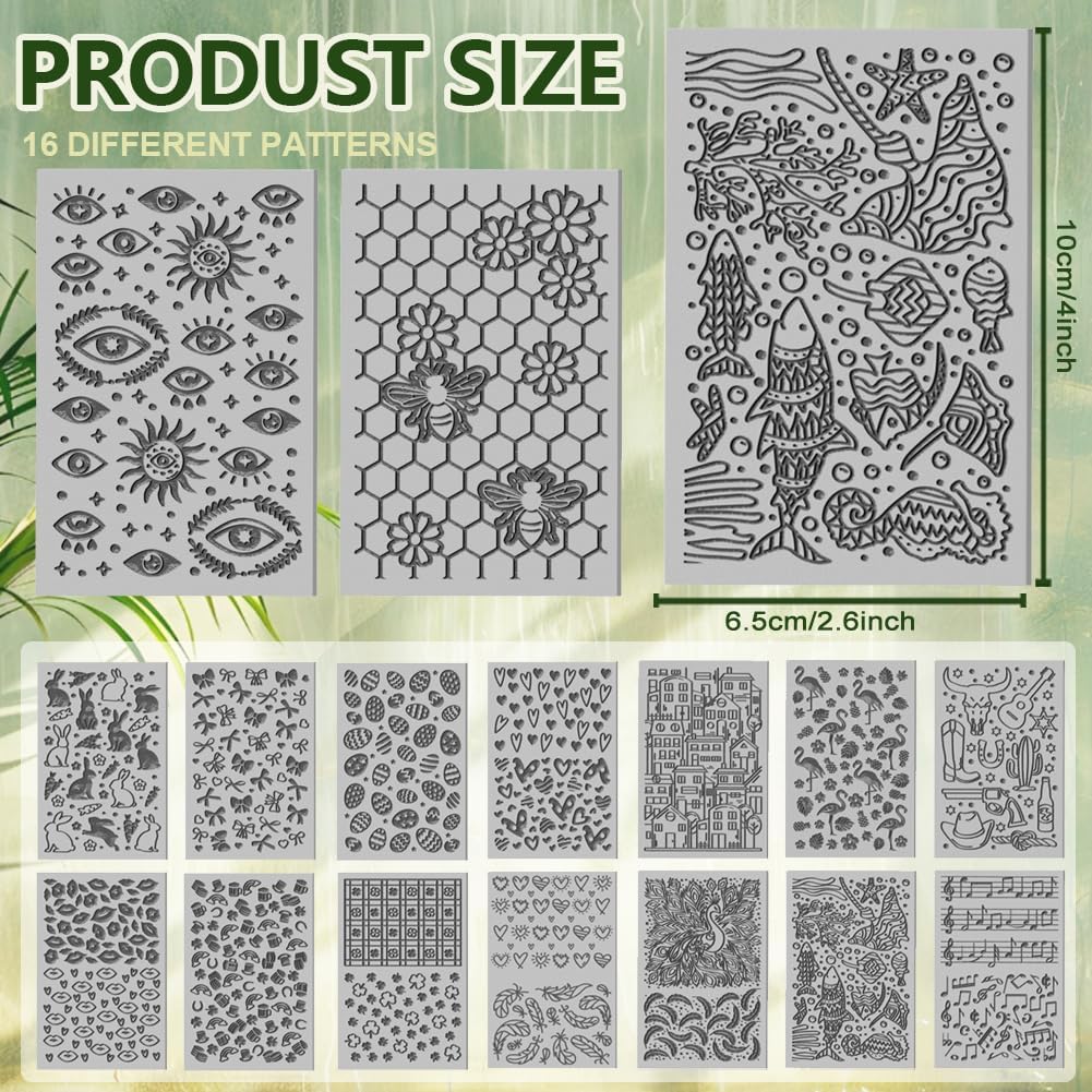 CHGCRAFT 16 Sheets Bee and Butterfly Clay Texture Mat Cowboy Pattern Polymer Clay Texture Sheets DIY Tools for Pottery Earring Jewelry Making Stamp Engraving Machines, 4x2.6inch