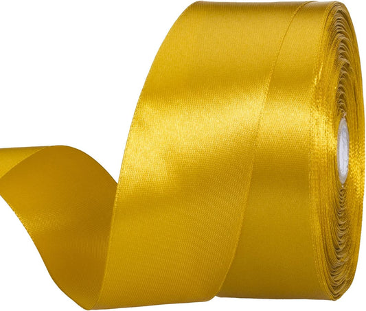 1 1/2 Inch Gold Solid Satin Ribbon, 50 Yards Craft Fabric Ribbon for Gift Wrapping Floral Bouquets Wedding Party Decoration