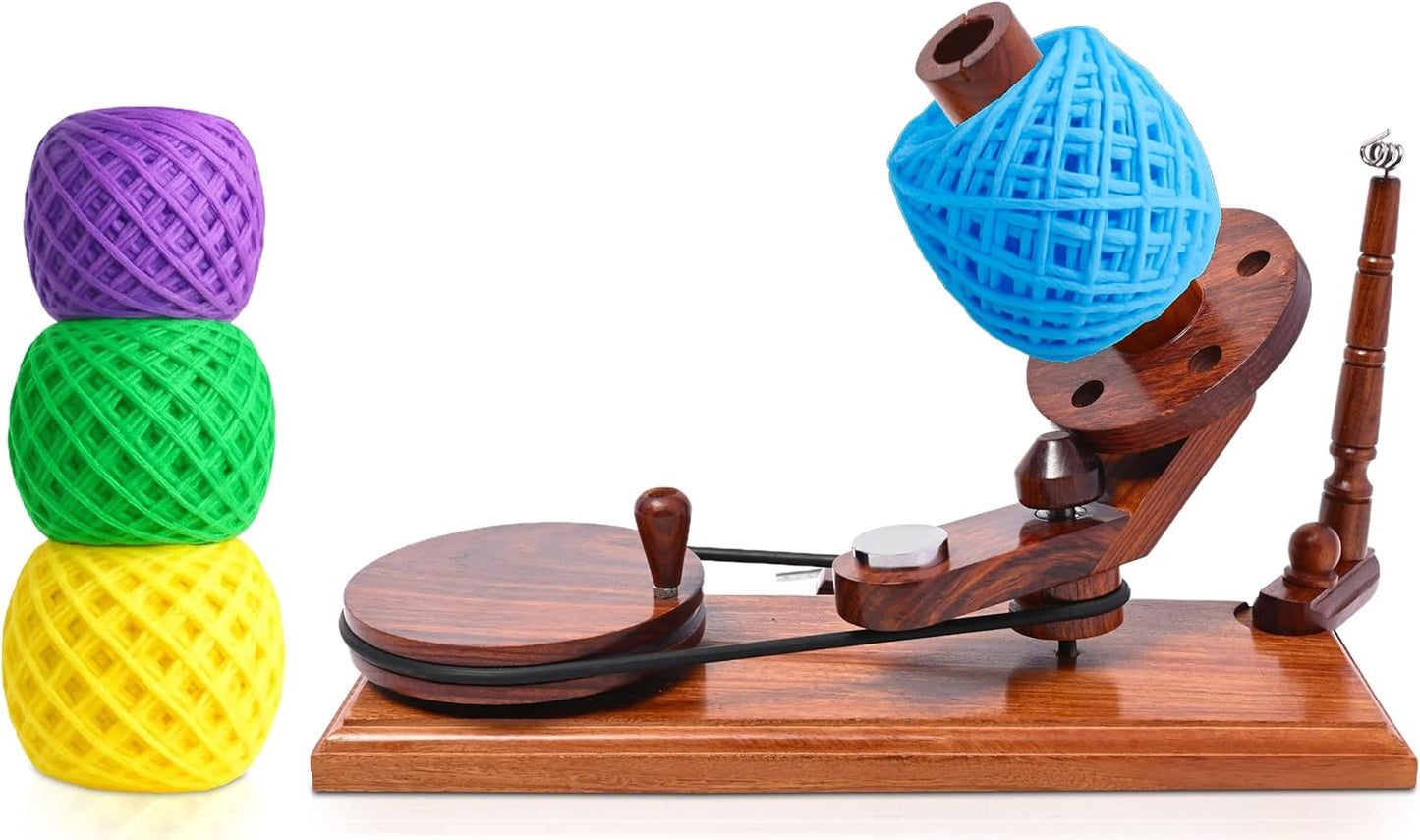 Yarn Winder – Large Handcrafted Wooden Ball Winder for Knitting, Crocheting & Weaving – Heavy-Duty Natural Rosewood Yarn Winder for 8-12 oz Yarn Cakes