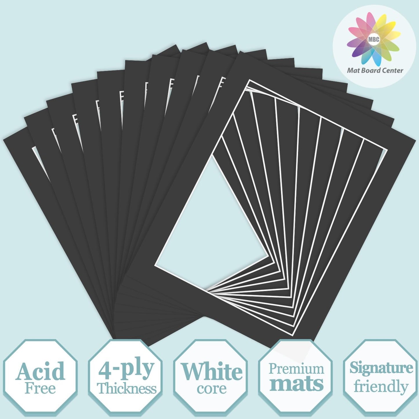 MBC Mat Board Center, 10 Pack 11X14 for 9X12 Black Picture Mats Frame Mattes, Bevel Cut, Acid Free, 4-Ply Thickness