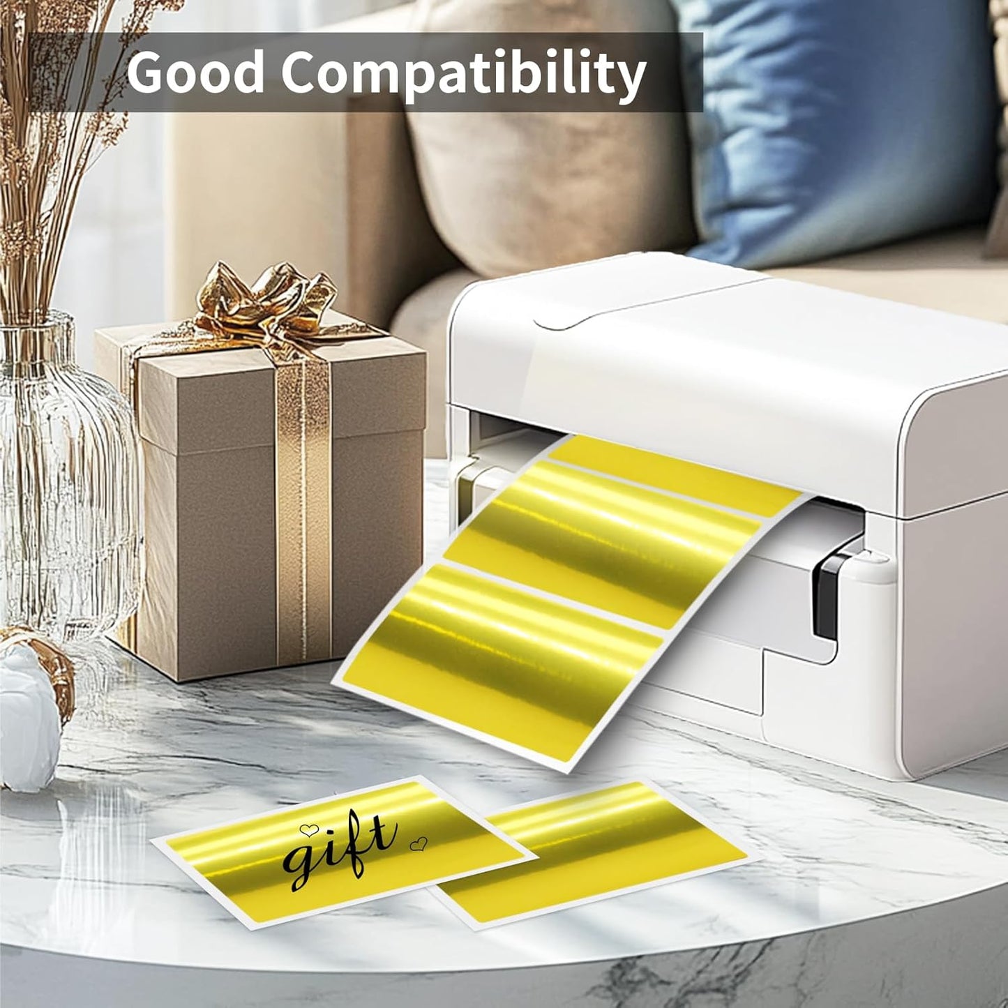 2" x 3" Gold Thermal Label Stickers,Waterproof Thermal Printer Sticker Labels for Gift Wrapping, Self-Adhesive Name Price Tag DIY Custom Logo Design (280 pcs,Gold)