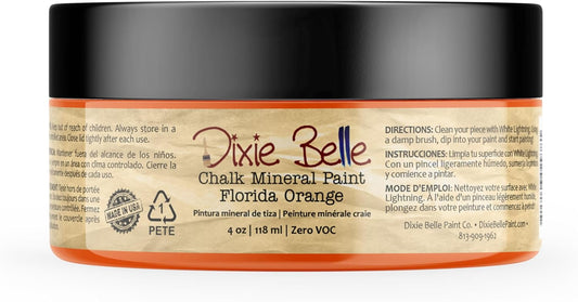 Dixie Belle Paint Company Chalk Finish Furniture Paint - Florida Orange (4oz) - Matte Bright Orange Chic Chalk Mineral DIY Furniture Paint
