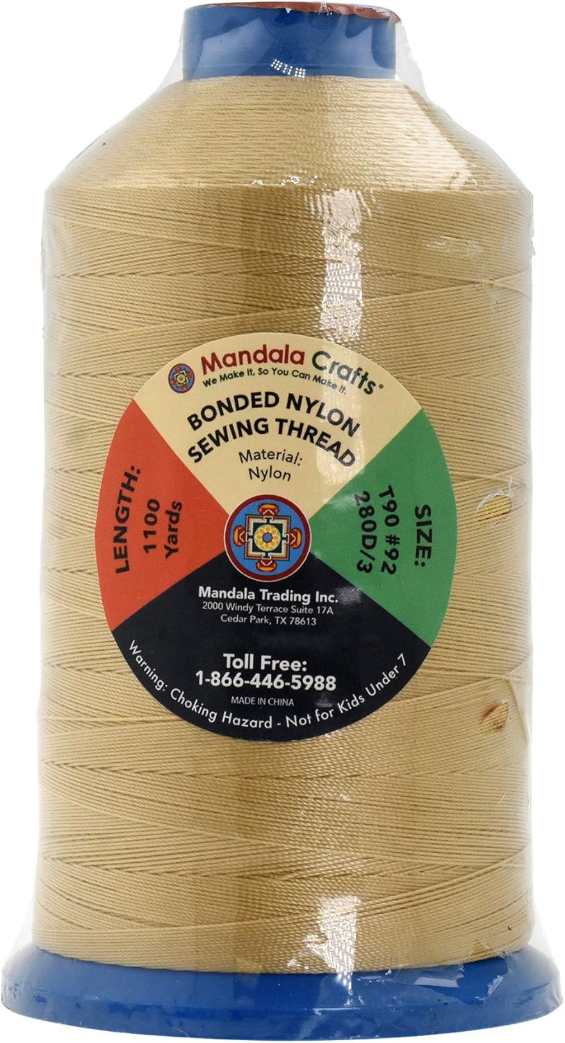 Mandala Crafts Bonded Nylon Thread - Tan Heavy Duty Sewing Threads - 1100 YDs Size 92 280D T90 Tex 90 for Leather, Jeans, Weaving, Outdoor, Marine, Upholstery