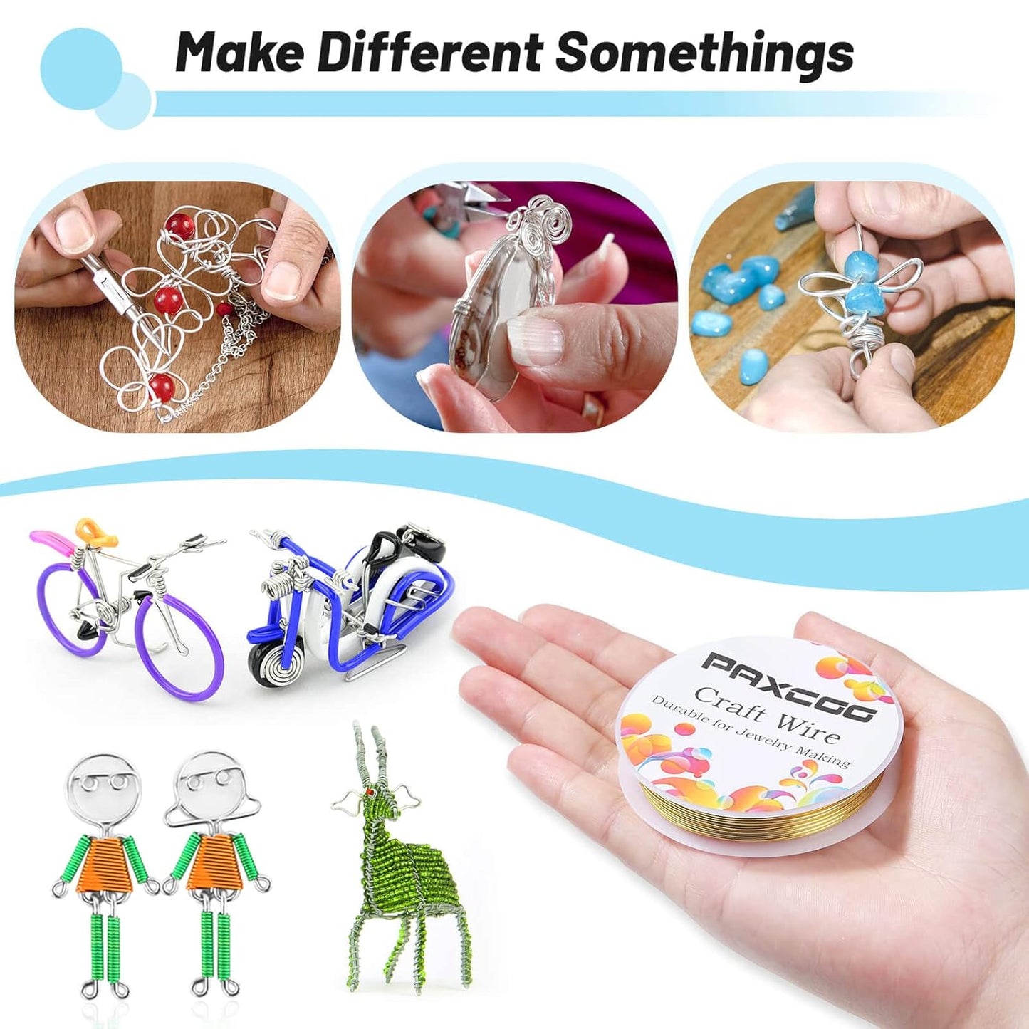 Paxcoo 3 Pack Jewelry Wire Craft Wire 18 Gauge Tarnish Resistant Beading Wire for Jewelry Making Supplies and Crafting (Silver, Gold and Copper)