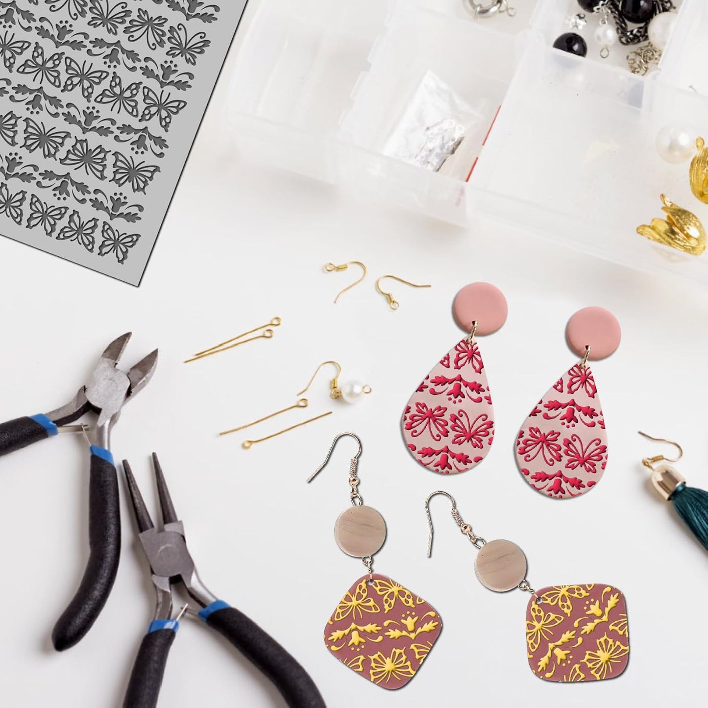 Arbuya Butterflies Polymer Clay Texture Mat - Butterfly Borders Texture Sheet for Polymer Clay Jewelry Making, Earring Charms, DIY Craft Supplies