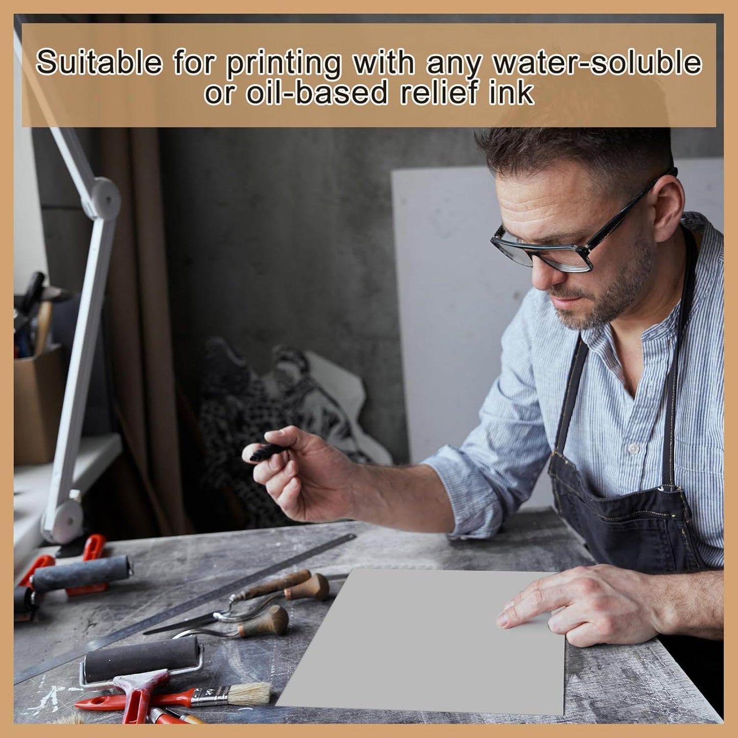 Yeaqee 12 Pcs Linoleum Block Rubber Carving Block Soft Linocut Blocks Large Linoleum Sheet Unmounted Lino Plates for Engraving Art Project Printmaking Artist Studio Supplies (12 x 12 Inch,Gray)