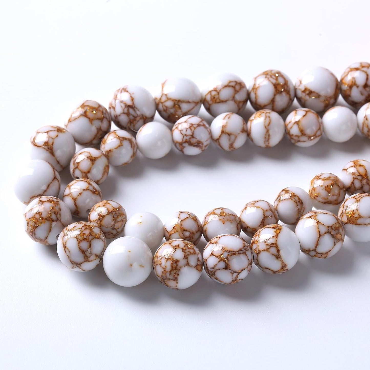 32pcs 12mm White Howlite Spun Gold Stone Beads for Jewelry Making Natural Stone Energy Healing Beads DIY Bracelet Necklace 15" (12mm, White Howlite Spun Gold Stone)