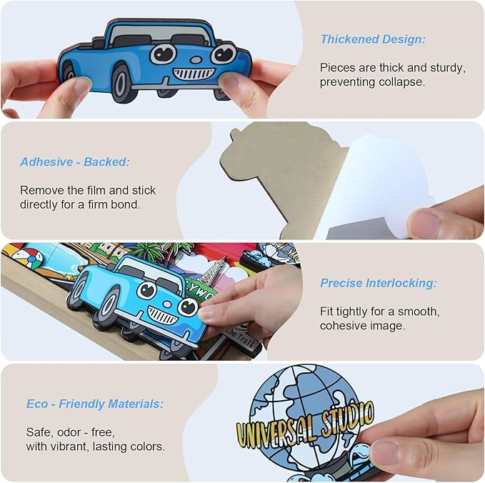 Art Crafts Gift for Kids 4-8ages 3D Wooden City Landmark Series Frame Kit for Kids - DIY Los Angeles Cartoon Style Puzzle Toys Perfect Wall Art and Tabletop Decoration