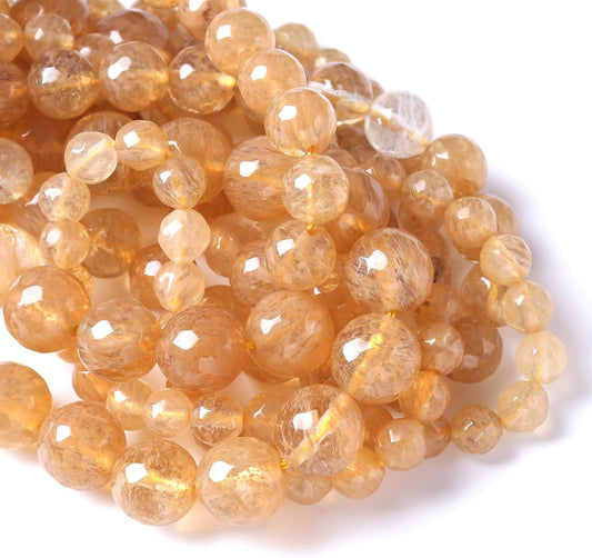 60pcs 6mm Natural Faceted Tea Watermenlon Jade Stone Beads for Jewelry Making Energy Healing Beads DIY Bracelet Necklace Accessories 15" (6mm, Faceted Tea Yellow Jade)