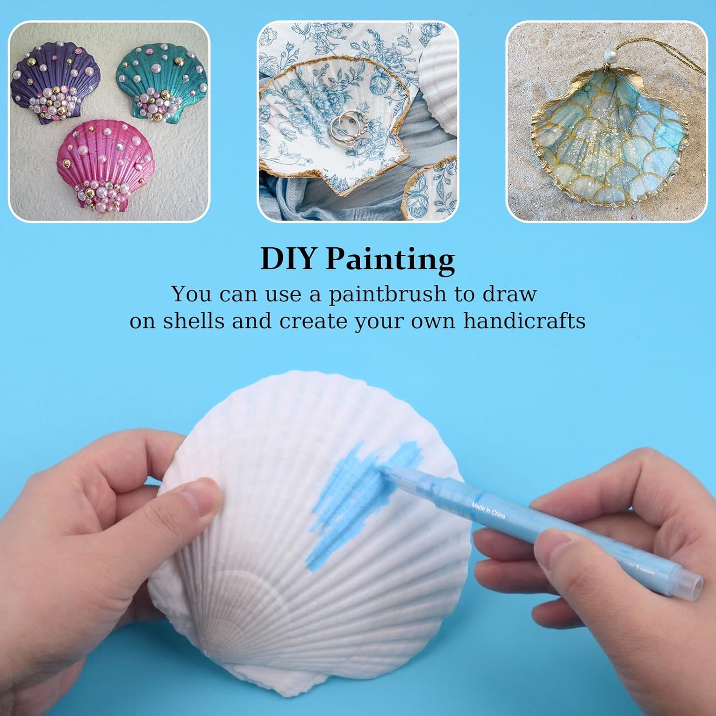 6PCS Scallop Shells for Crafts 4''-5'' Natural White Large Shells Decoration for DIY Craft Painting, Home Decor, Baking and Beach, Wedding Party Decoration