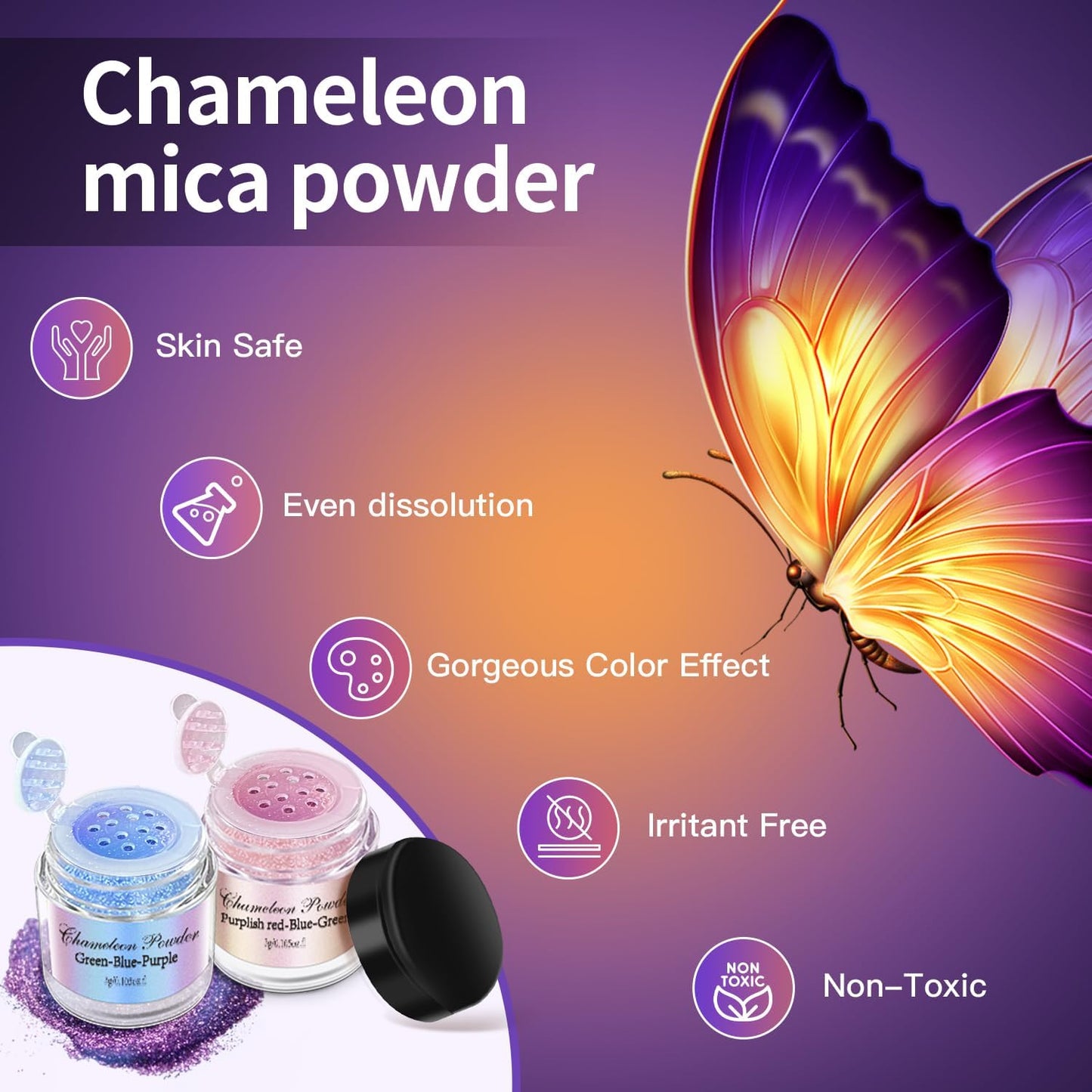 20 Colors Chameleon Mica Powder, 20 * 3g Color Shift Resin Pigment Powder for Epoxy Resin, Painting, Soap Making, Bath Bombs, Candle Making, Slime, Jewelry DIY Accessories(0.1oz/jar)