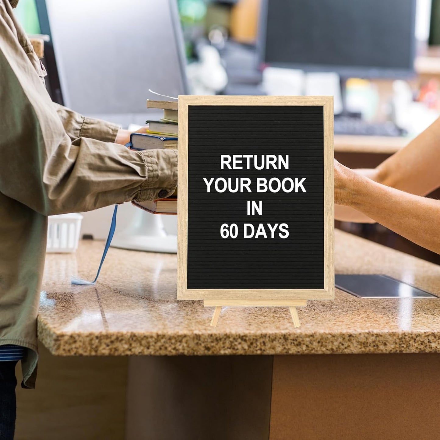 PATIKIL Felt Letter Board, 10x10Inches Gray Wooden Changeable Message Board with Storage Bag Stand for Kitchen Menu Classroom Farmhouse Decor Notes, White Bronze Letter