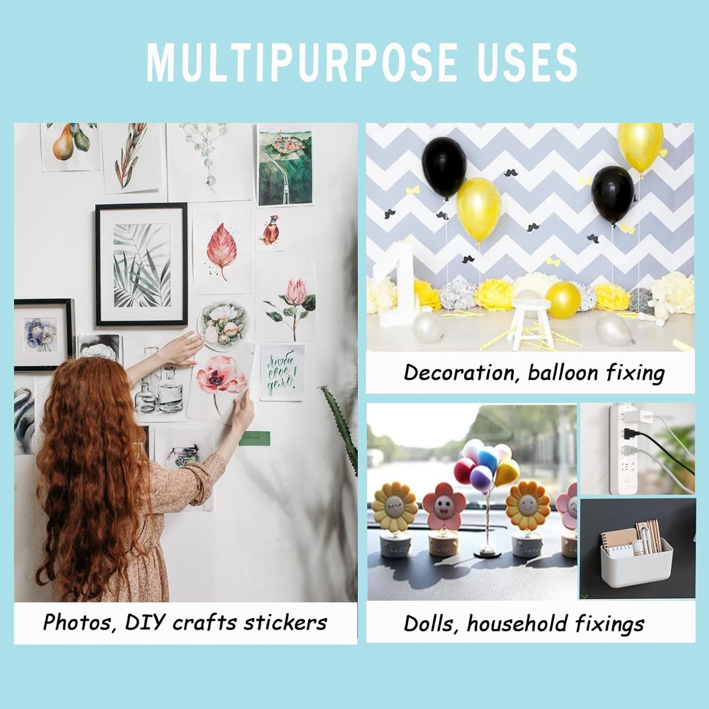 Strong Adhesive Dots Double Sided, Clear Museum Putty, Sticky Tack Glue Removable Mounting Putty for Wall Hanging, Crafts, Balloons, Poster, Museum, Decorations