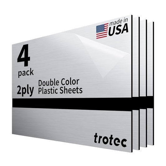Trotec | Metallic Looking Acrylic Sheet | 12"x20"x1/16, 4 Pcs | Brushed Aluminum/Black | Metallic Finish - Scratch Resistant for Laser Engraving & Cutting,Printing,Glowforge,Name Plate | USA Made