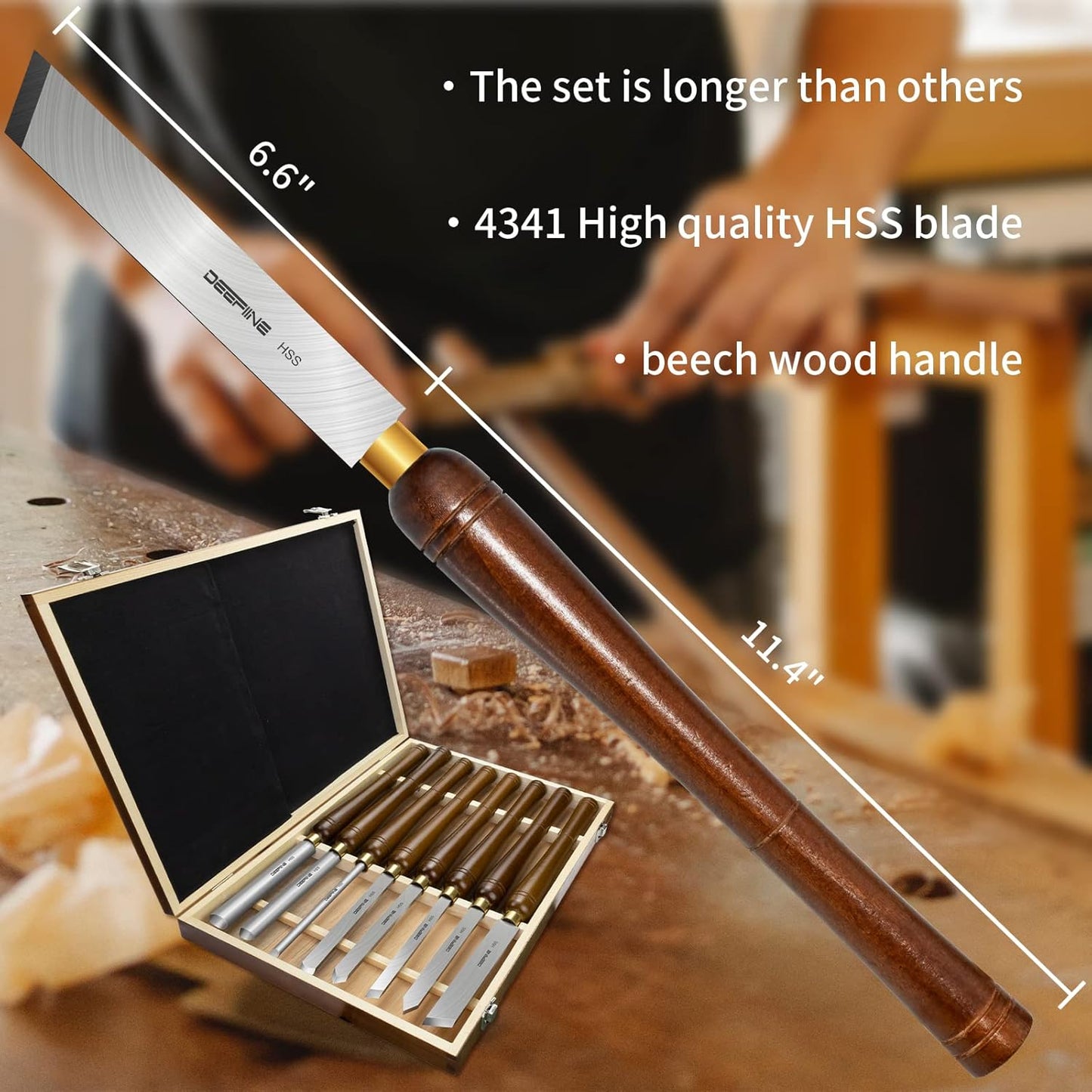 8pcs HSS Wood Turning Tools Lathe Chisel kit with Beech handle