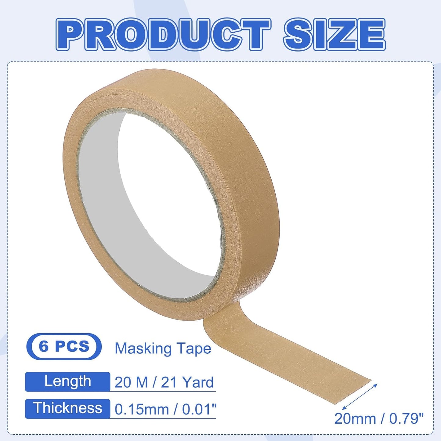 MECCANIXITY Masking Tape 0.8 Inch x 21 Yard Painter's Tape Brown Paint Tapes for DIY Crafts Arts Drawing Decoration Labeling Car Painting Artist Teachers, Pack of 6