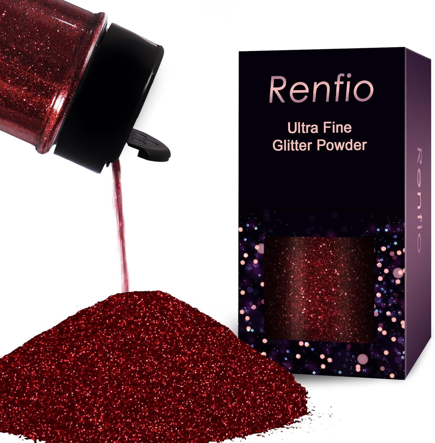 Renfio Ultra Fine Dark Wine Red Glitter Powder, 2.11 Oz (60g), PET Flakes, Crafts, Sequins, Slime Decoration, Safe, Easy to Store, Burgundy Glitter Epoxy Chips Flakes for Christmas Roses Tumblers