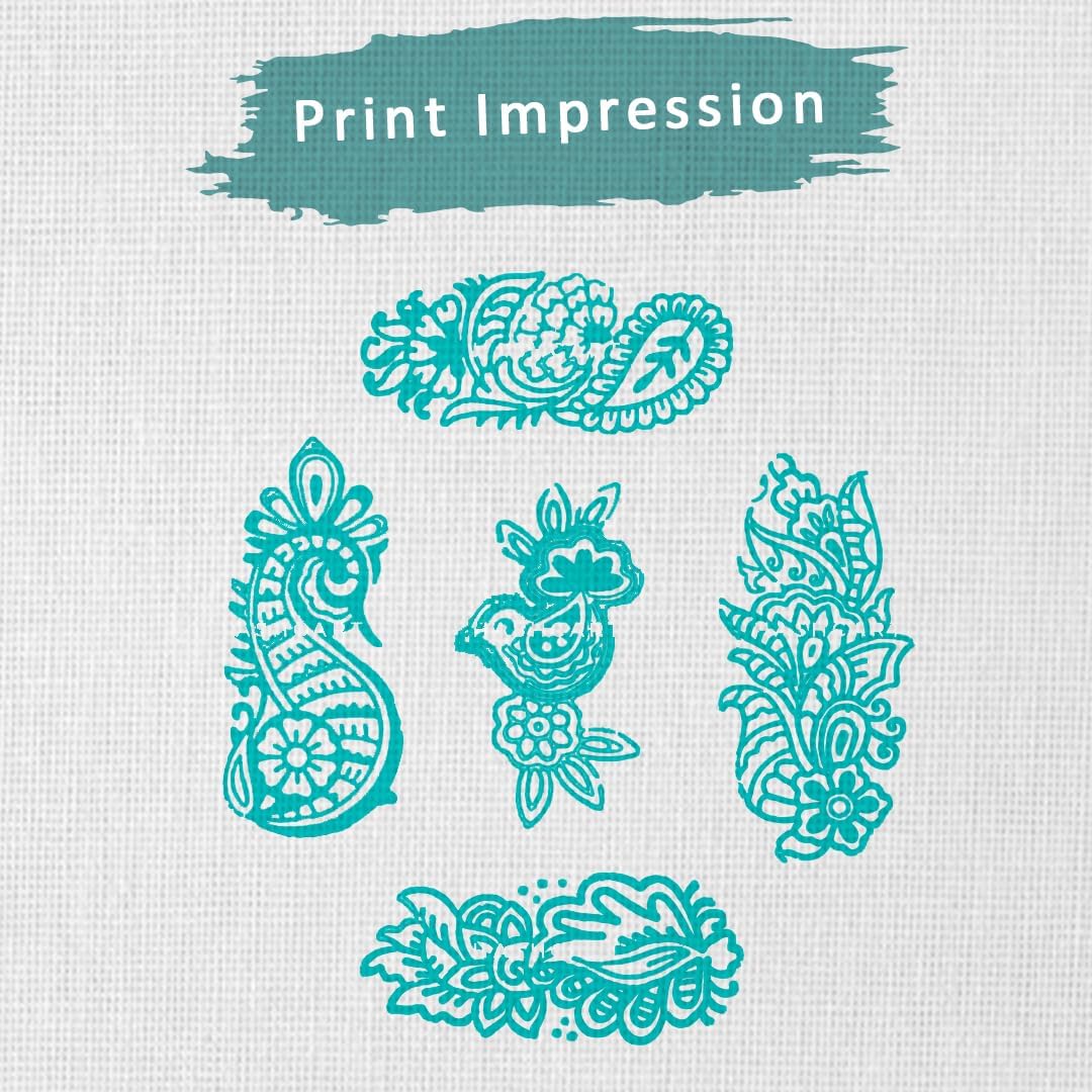 Wooden Stamps for Block Printing on Saree Border, Textile, Clay, Pottery, Tattoo Set of 5 - Handcrafted Block Printing Stamps for Kids' Art Projects HASHCART®