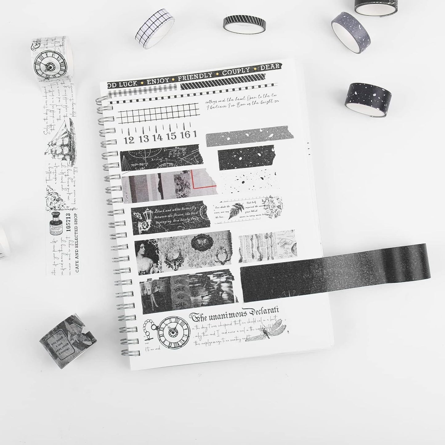 Dizdkizd Black and White Washi Tape Set, 20 Rolls Gothic Aesthetic Japanese Washi Tape Wide Scrapbooking Supplies Decorative Tape for Journaling, Planner, DIY Crafts