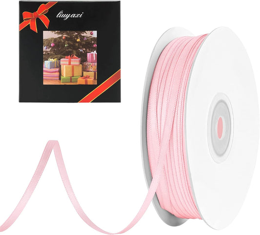 LIUYAXI Light Pink Double Faced Satin Ribbon, 1/8" X Continuous 100 Yards, Thin Ribbons Perfect for Gift Wrapping Wedding Invitation Card Hair Bows Tag Floral Arrangement DIY Craft