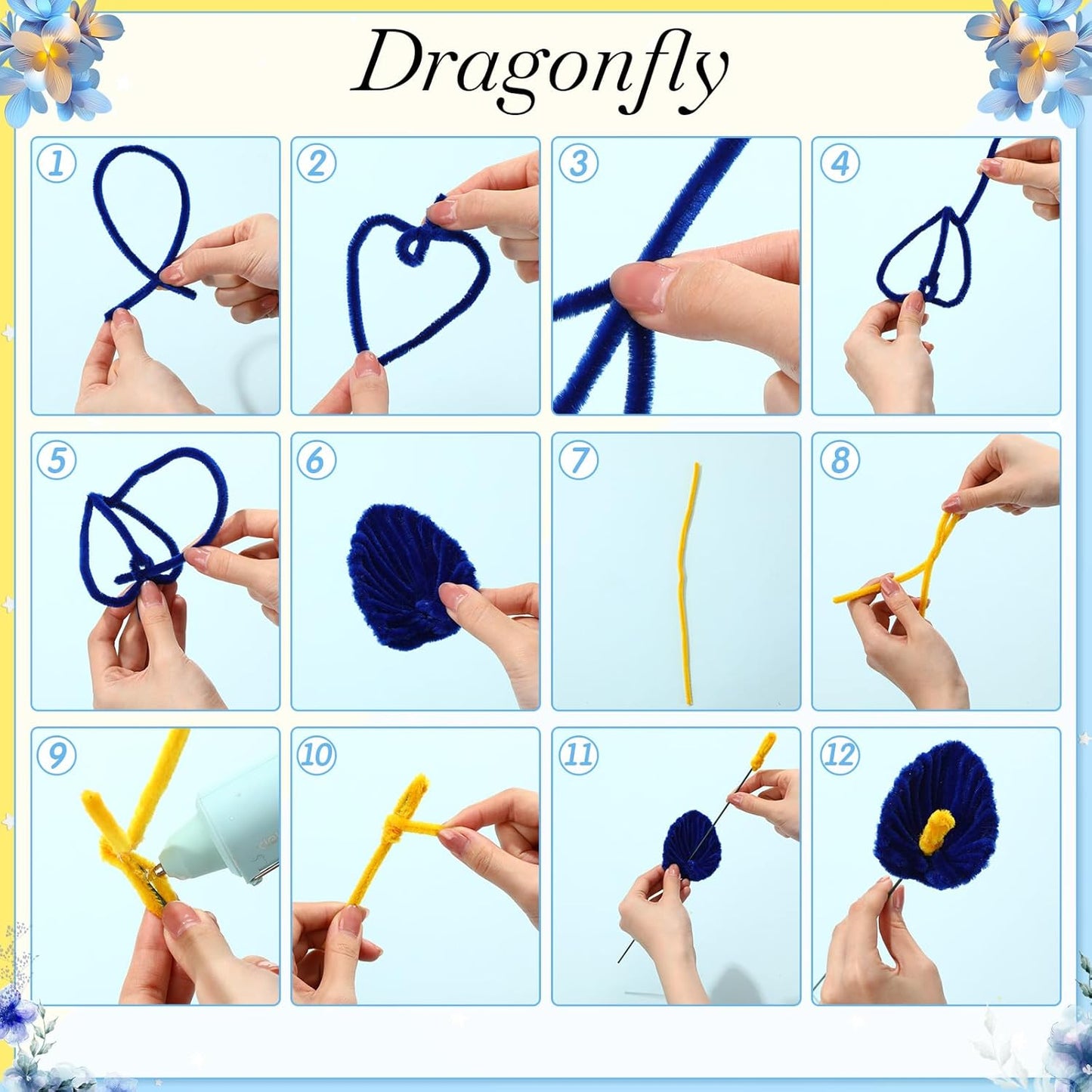 DaisyInner 700 Pcs Halloween Fall Pipe Cleaners Craft Bulk Pastel Chenille Stems Flower DIY Gradient Colored Fluffy for School Classroom Thanksgiving Christmas Party Supplies(Blue,Orange)