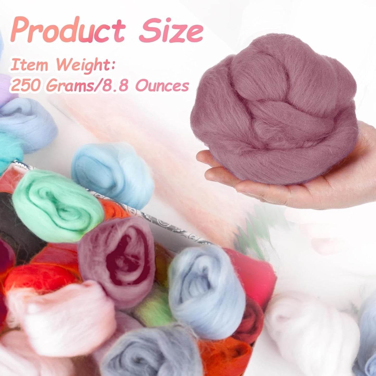 PATIKIL Wool Roving Yarn, 250G/8.8OZ Felting Wool Pure Roving Yarn, Pale Pink