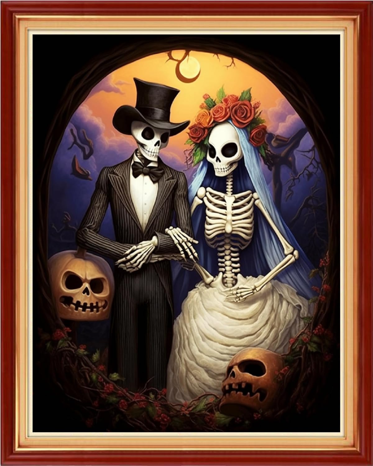 Dooxvey Cross Stitch Kit for Adult Beginners - Full Range of Stamped Kits, 11CT Patterns - Skeleton Couple, 16x20 inch