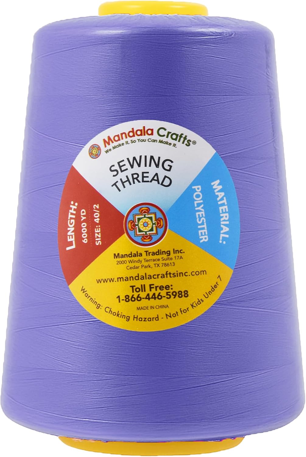 Mandala Crafts 4 Pack of Serger Threads Cones Spools - 40S/2 24000 Yards Polyester Periwinkle Threads for Sergers Machine and Overlock Quilting Sewing Machine
