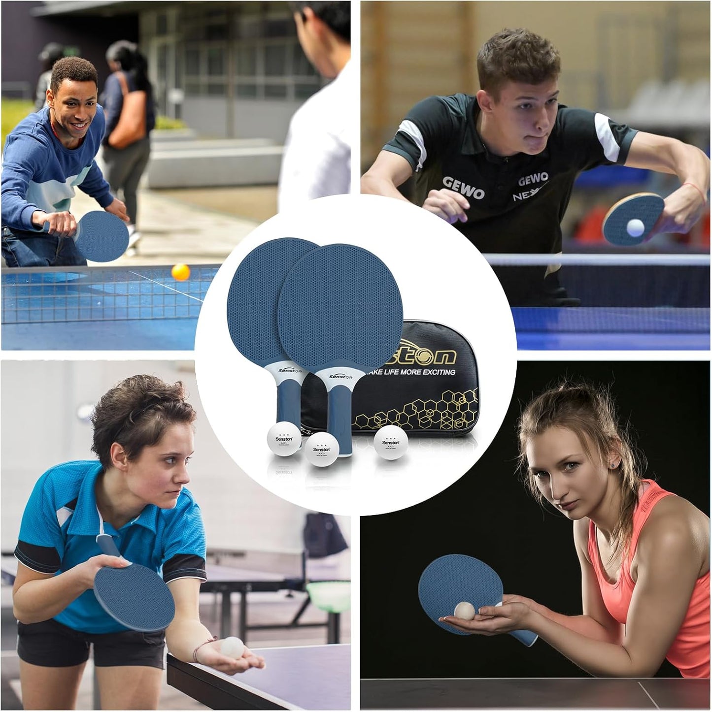 Senston Table Tennis Rackets Set,Professional Ping Pong Paddle Set for 4 Players, Composite Rubber Table Tennis Paddles, Indoor or Outdoor Games.