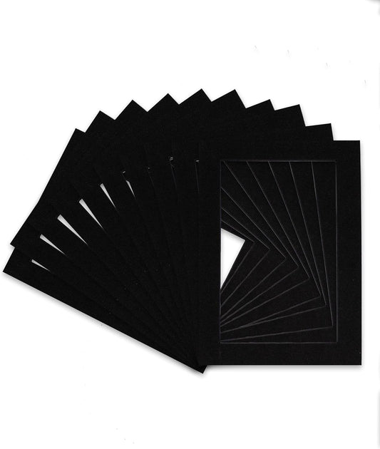 Poster Palooza Pack of Ten 8x10 Mats Bevel Cut for 6x8 Photos - Acid Free Black with Black Core Precut Matboards for Pictures, Photos, Framing - 4-ply Thickness