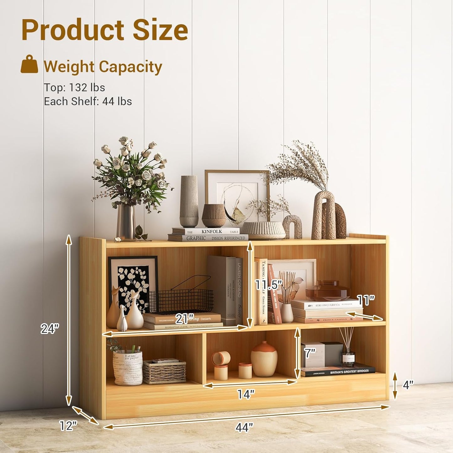 LOKO 2 Tier 5 Cube Bookcase, Open Shelf Storage Cabinet, Wooden Display Cabinet Shelf, Multipurpose Bookshelf for Living Room, Bedroom, Hallway, Home Office, Classroom (Yellow)