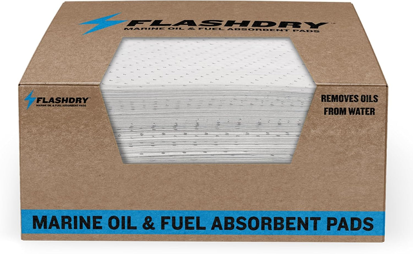 FLASHDRY Marine Oil & Fuel Spill Absorbent Pads - 100-Count Box, 17.5” x 13.5”, Water Repellent, Effective Spill Control, Marine Protection, High-Performance, Eco-Friendly, Tear Resistant