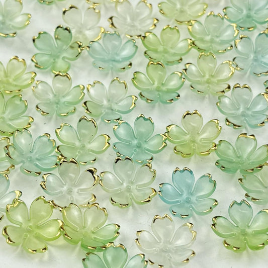 100pcs Acrylic Flower Beads, 19mm Cherry Blossom Plastic Gradient Flower Spacer Beads for DIY Crafts Bracelet Necklace Earrings Jewelry Making(Blue Green)