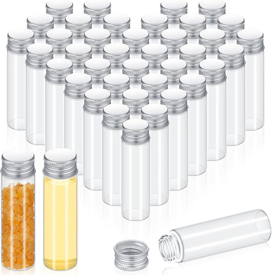 100 Pcs Small Clear Vials Spice Mini Jars with Lids Mini Glass Bottles with Screw Aluminum Metal Caps Tiny Jars Sample Containers for Powder Cream Cosmetic Jewelry Wedding (20 ml,Silver Caps)