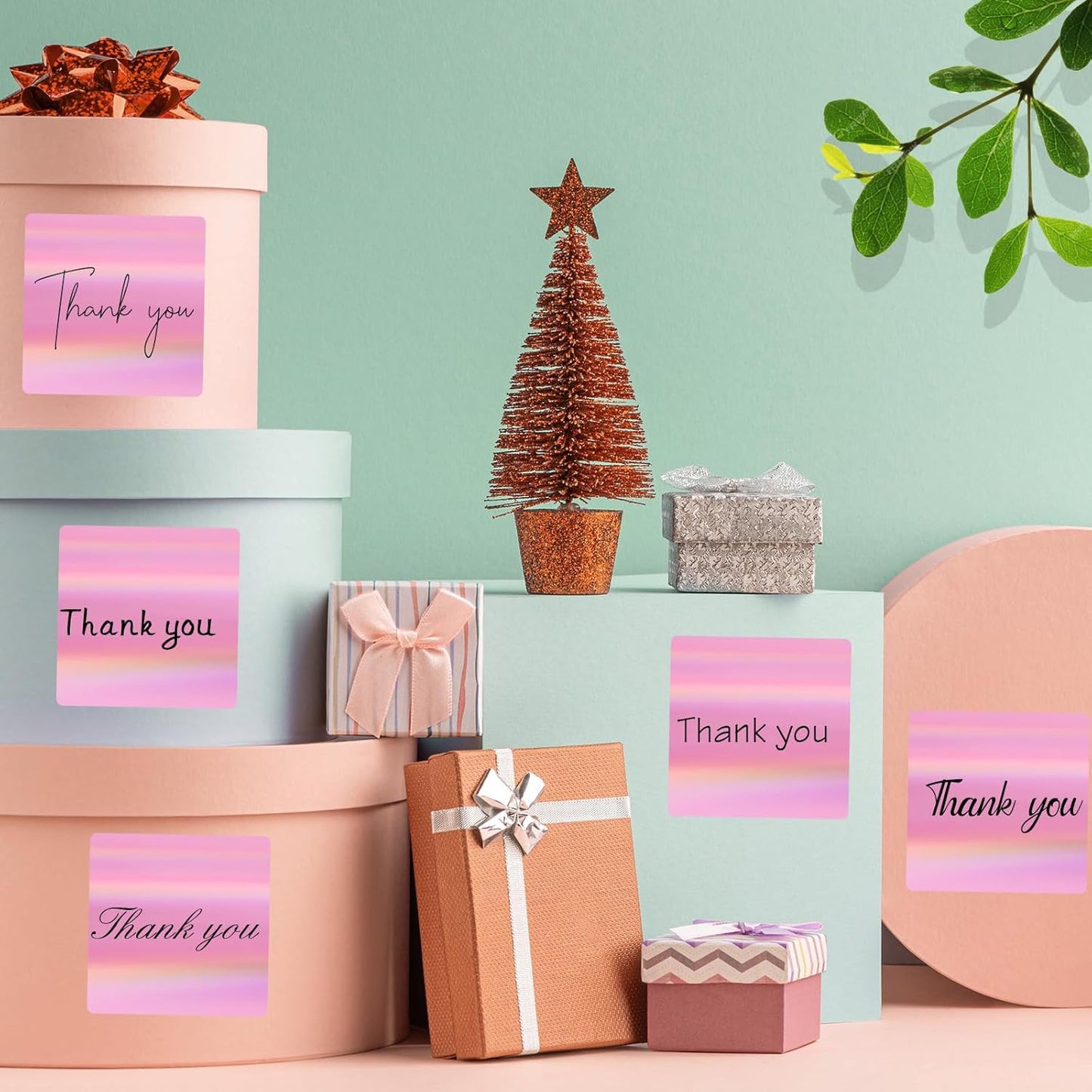 Holographic Square Thermal Labels Stickers 3" x 3", Direct Square Thermal Stickers Labels, Glitter Self-Adhesive Thermals Label for Small Business- Holographic Pink