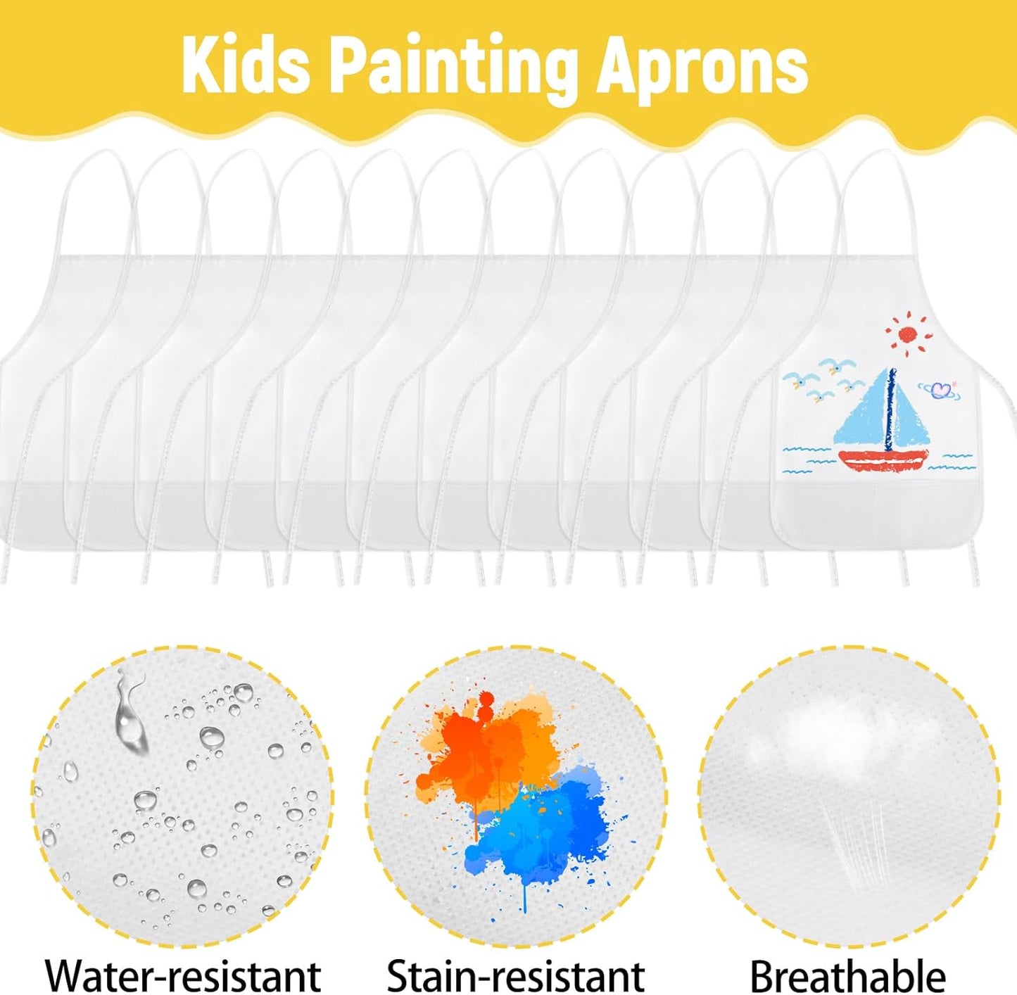 72PCS DIY Kids Chef Hat and Apron Set Kids Painting Aprons with Colored Pen and Crafts Template for Baking Painting Craft