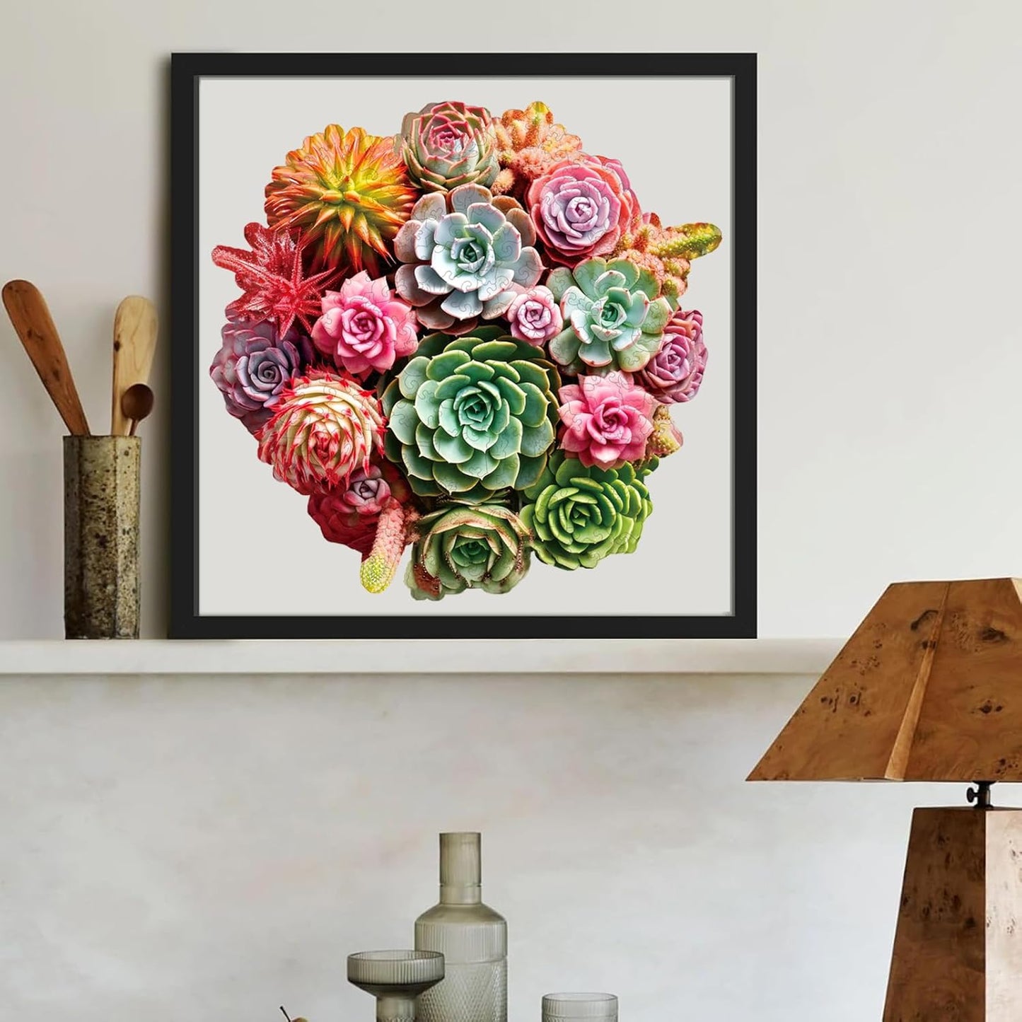 Wooden Puzzles for Adults, Colorful Succulent Puzzle for Mom, Challenging Puzzle, 200 Piece Luxurious Shaped Wooden Puzzles for Family Game 11.3 * 10.5in