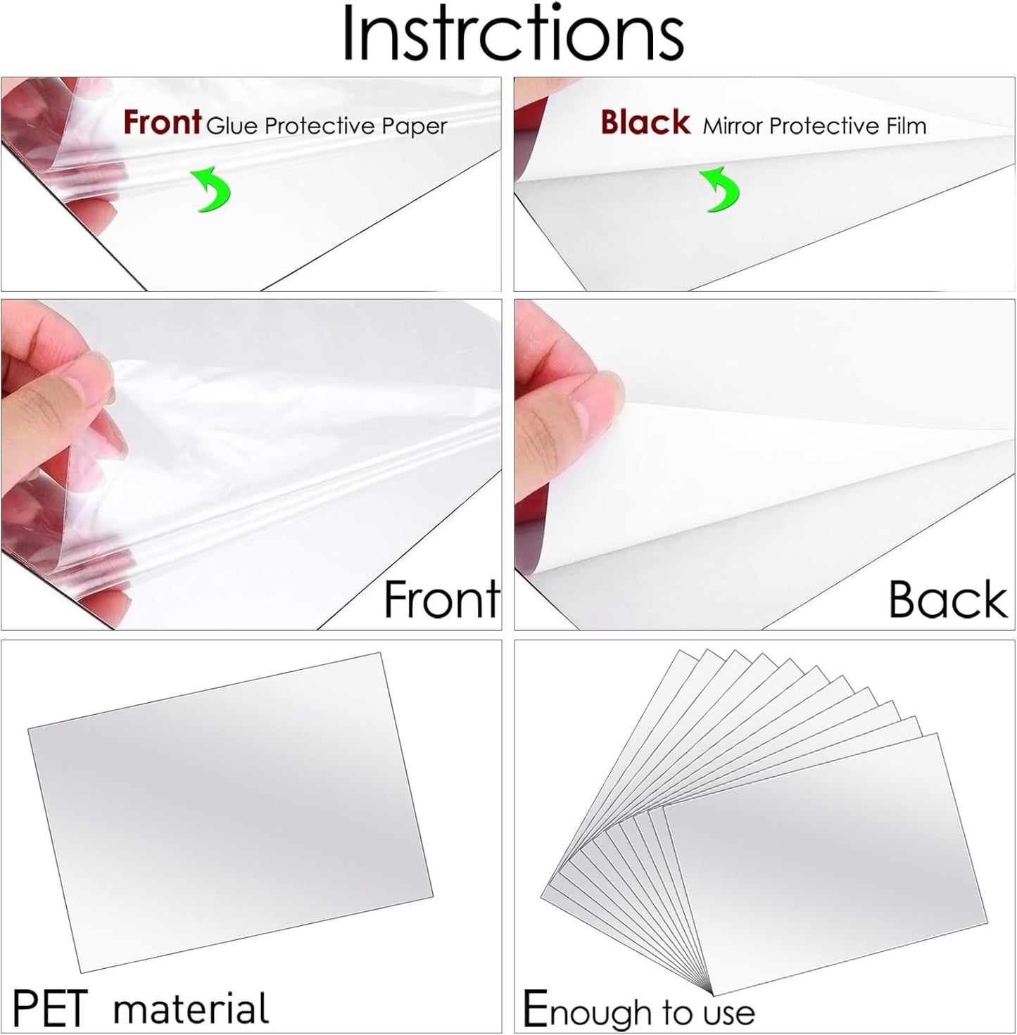 BBTO 20 Pcs Mirror Sheets, 8''x 10'' Self Adhesive Non Glass Cut to Size Mirror Stickers Tiles, Safe Unbreakable Plastic Small Frameless for Classroom, Childroom & DIY Craft