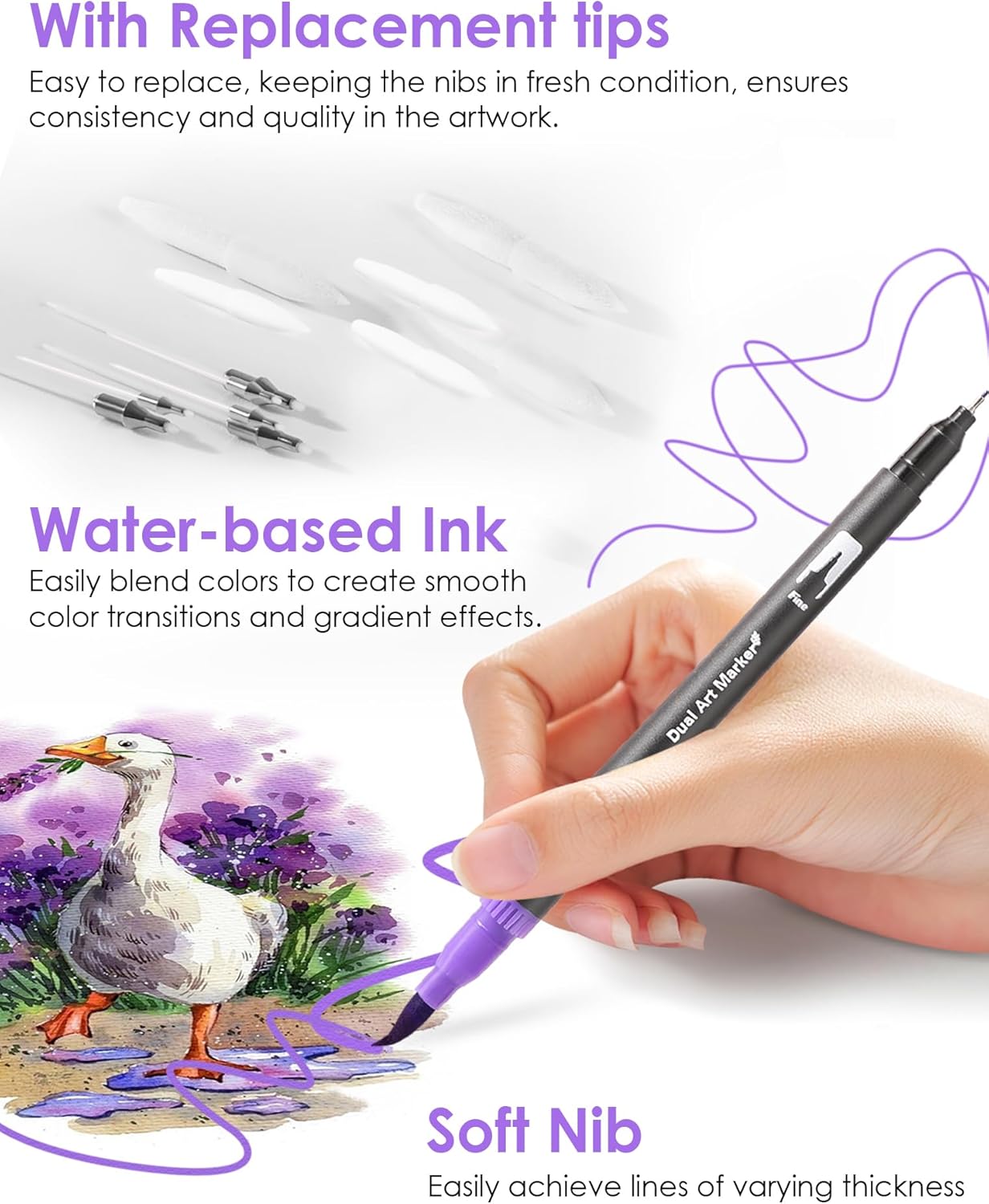 Dual Tip Markers, Double Brush Art Markers Set with Fine Tip and Brush Tip for Adult Coloring Book, Hand Lettering, Calligraphy & Drawing, Art Supplies Kit for Kids and Adults (72 Colors)
