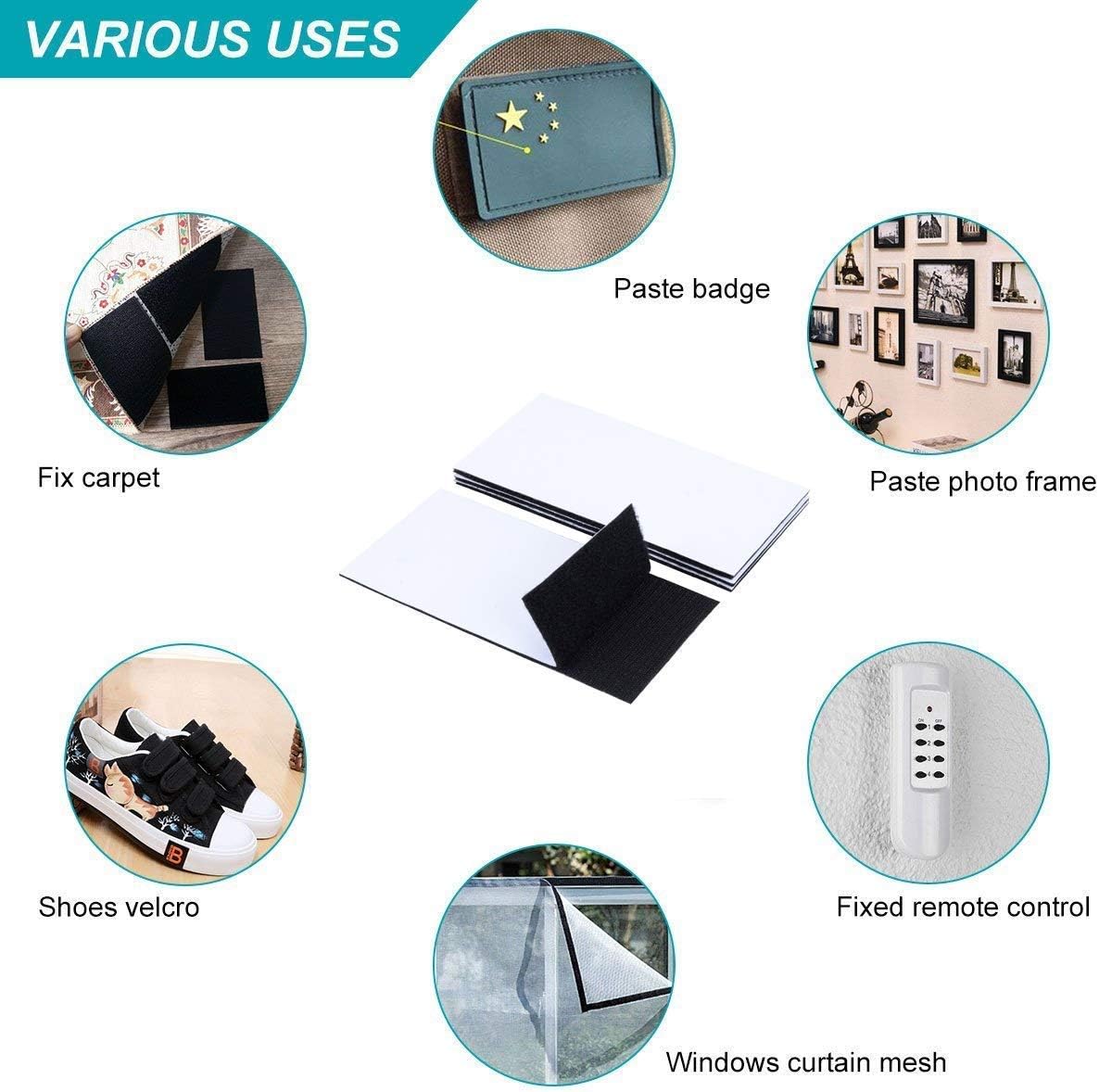 BRAVESHINE Black Industrial-Strength Self Adhesive Hook and Loop Roll - 0.8 Inch 16.5FT Double Sided Hook and Loop Strips Fasteners Tape for Sewing, Pedal Board, Mounting or Hanging Items