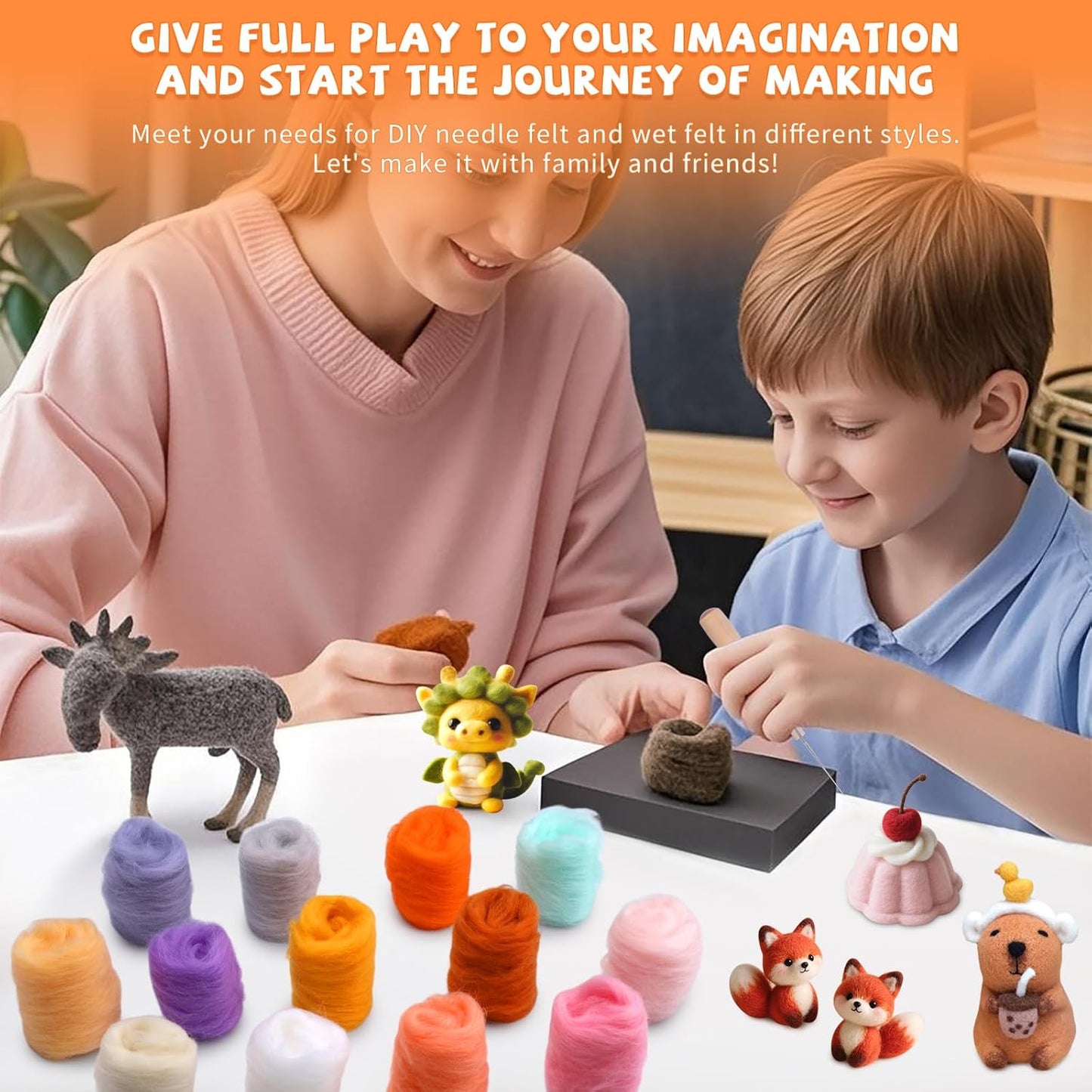 Mayboos 72 Pcs 7.6 oz Needle Felting Wool, 24 Colors Wool Roving Yarn, Fiber Wool Roving for DIY Hand Spinning Needle Felting Wool Craft 3g/Pack