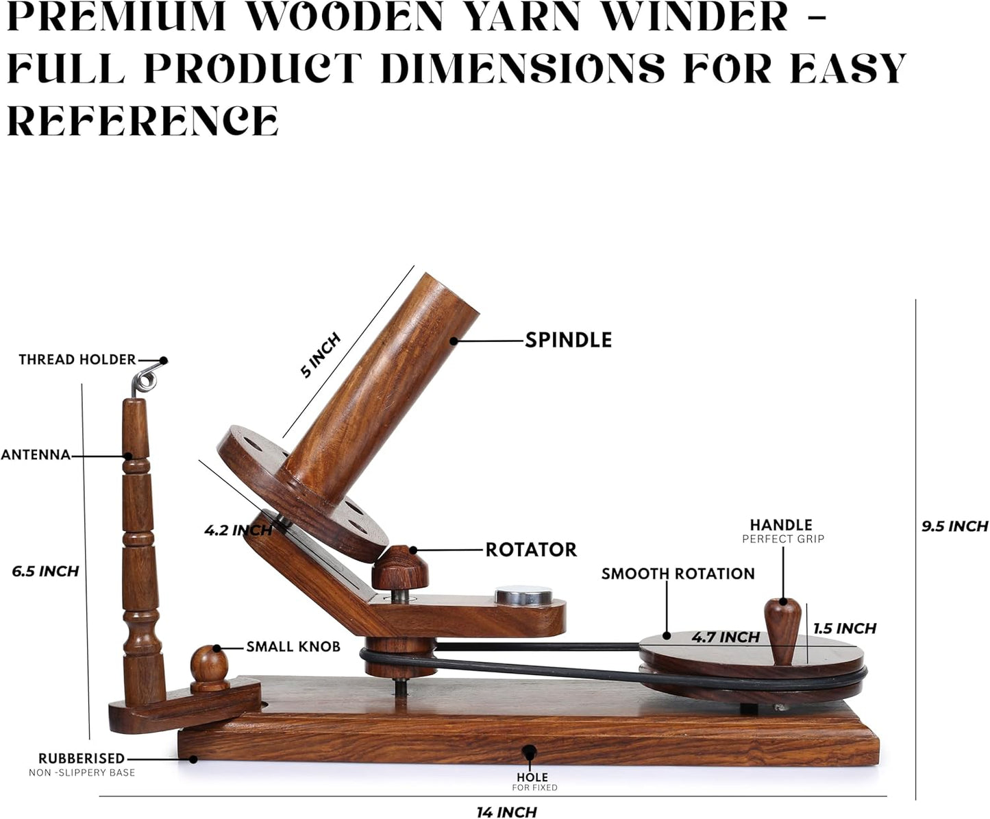 Bhartiya Handicrafts Rosewood Yarn Winder | Large Capacity 10 oz Wooden Yarn Winder for Knitting, Crocheting and Weaving | Table Top Wood Yarn Swift and Ball Winder