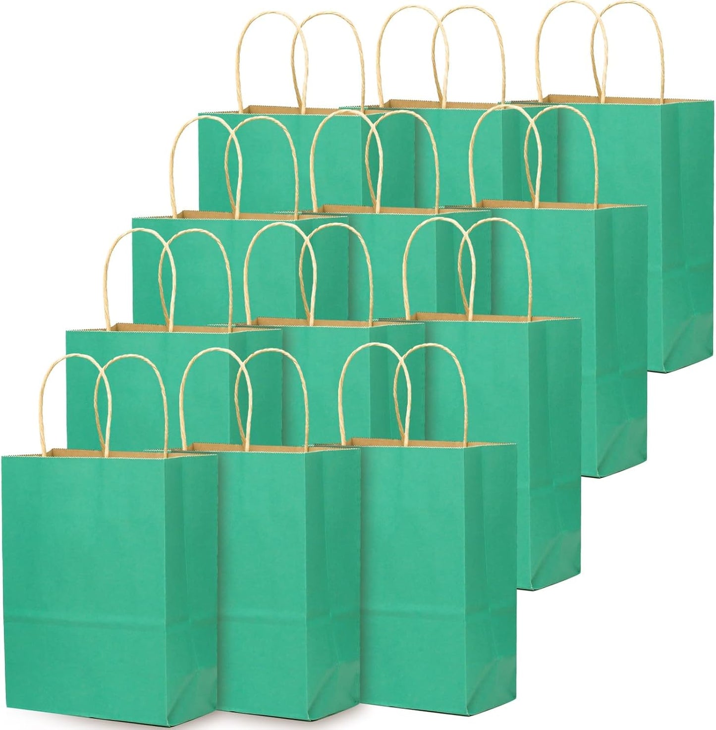qiqee 32-Packs Mint Green Paper Gift Bags with Handles Bulk 7.6"x4.75"x10.5" Medium Size Gift Bags Multiple Uses