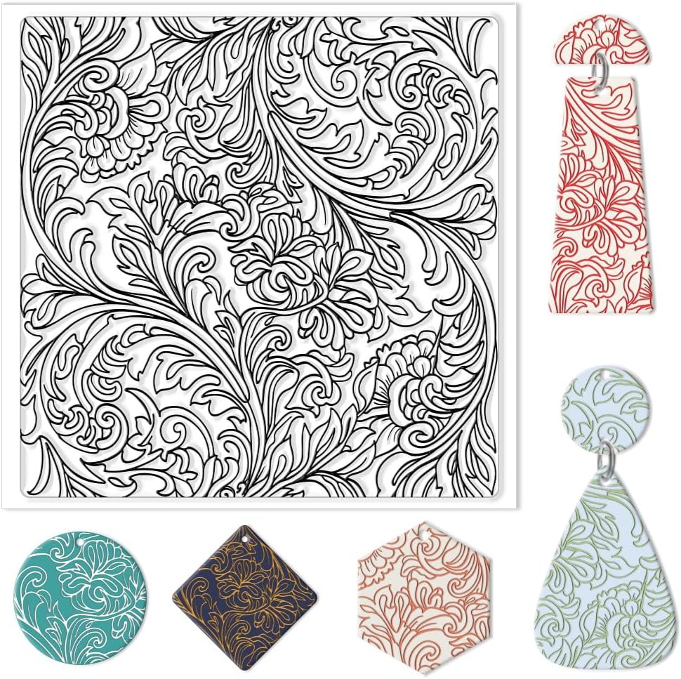 CHGCRAFT Clay Texture Mat Retro Floral Clay Texture Sheets Silicone Polymer Stamp Sheet Modeling Pattern Pad for Polymer Pattern Making Earrings Jewelry 5.5x5.5inch